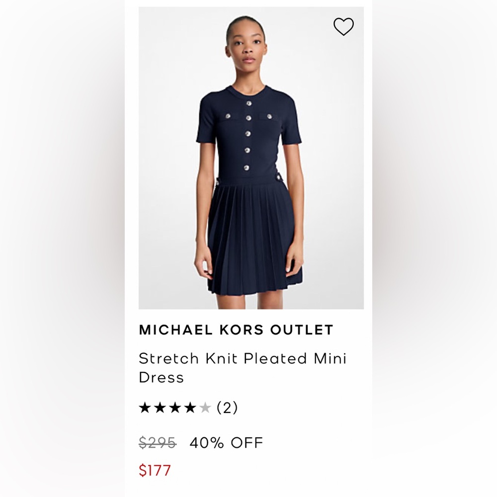 Michael Kors Navy Stretch Knit Pleated Dress NWT